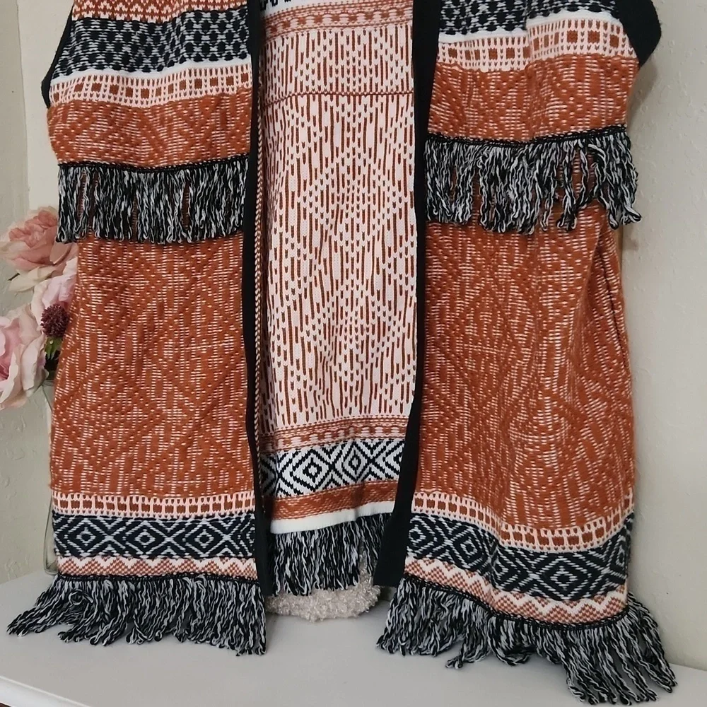 Boho Fringe Cardigan Poncho Vibes Cozy Fall Winter Lagenlook Fringe Large - Picture 6 of 11